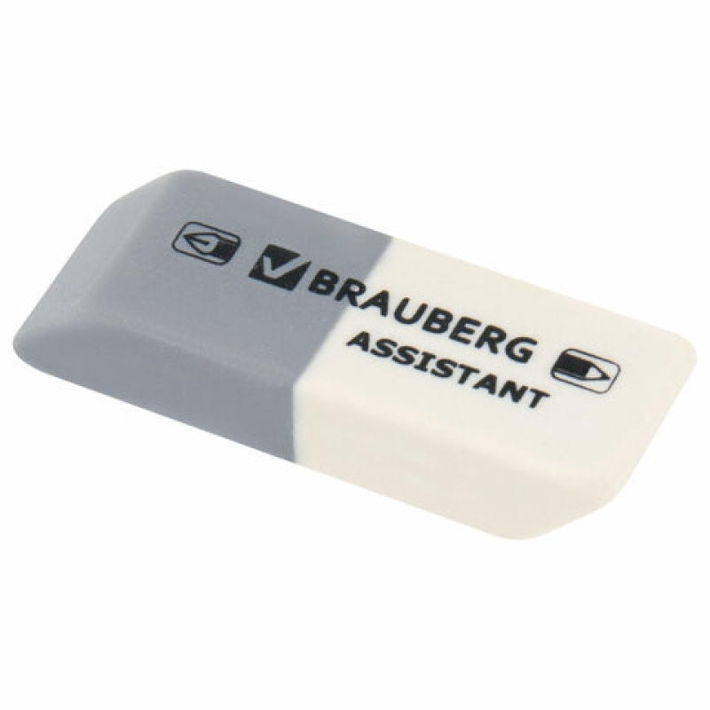 Резинка стирательная BRAUBERG 41*14*8 мм, серо/белая, в картонном дисплее, 222461