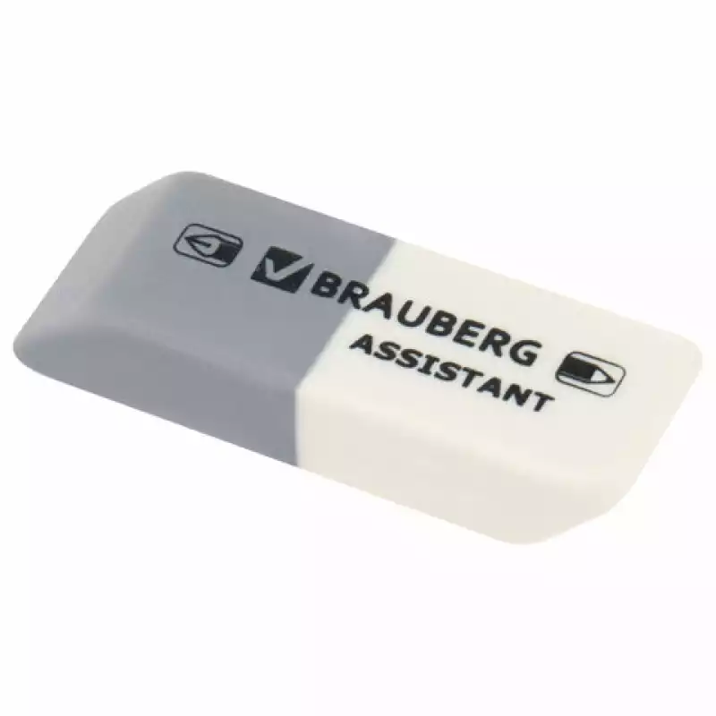 Резинка стирательная BRAUBERG 41*14*8 мм, серо/белая, в картонном дисплее, 222461