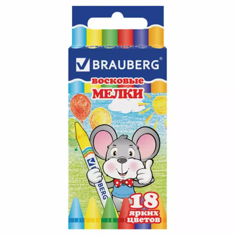 Восковые мелки BRAUBERG/ПИФАГОР, 18 цветов, 222963