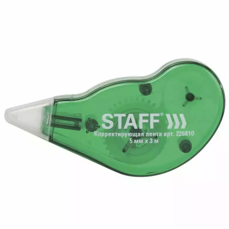 Корректирующая лента STAFF 5мм*3м, корпус зеленый, с подкручиванием, блистер, 226810