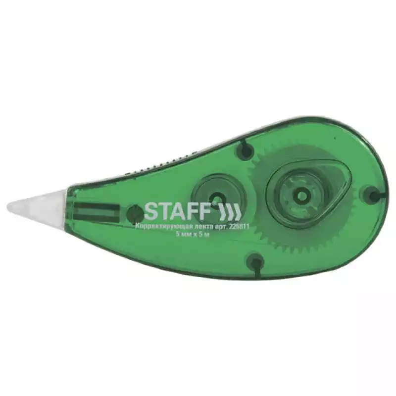 Корректирующая лента STAFF, 5 мм х 5 м, корпус зеленый, с подкручиванием, блистер 226811