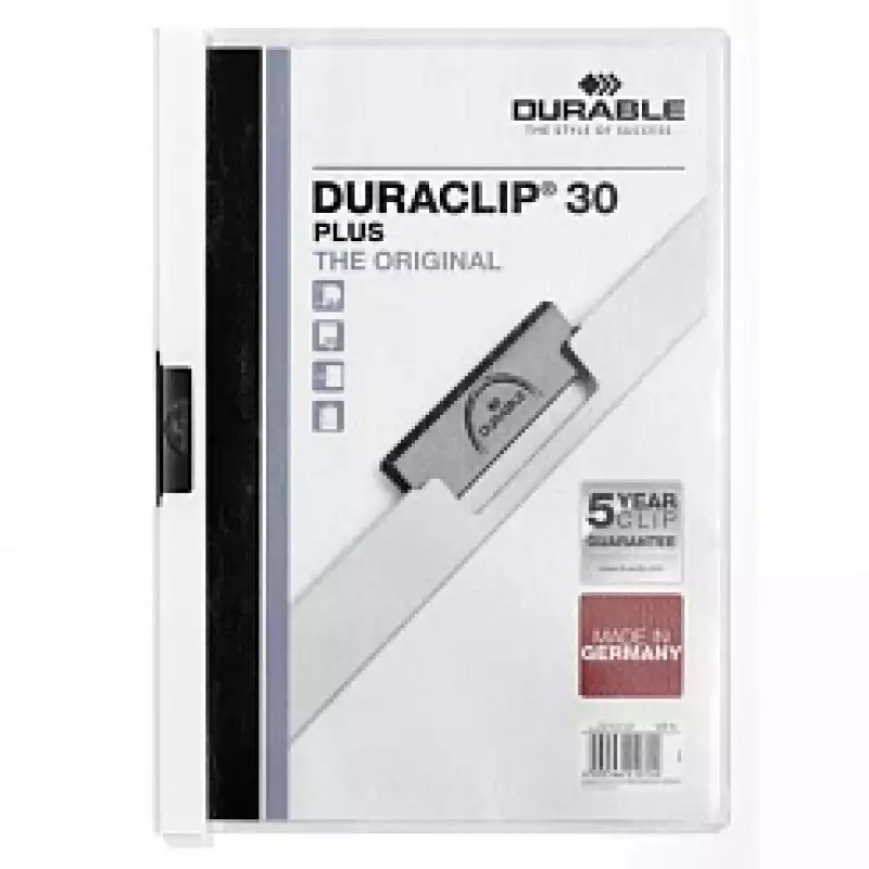 Папка с клипом, 20л, прозрачн. верх, вертикальная, А4, пластик,белая, DURABLE, DURAQUICK, 2270-02