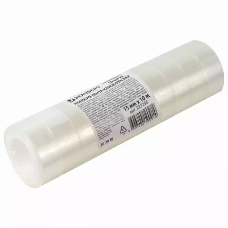 Клейкие ленты 15 мм х 10 м канцелярские BRAUBERG,, прозрачные, 227258