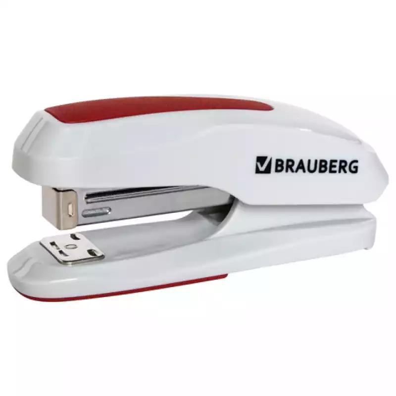 Степлер №24/6, 26/6 BRAUBERG "Extra", до 30 листов, серо-красный, 229088