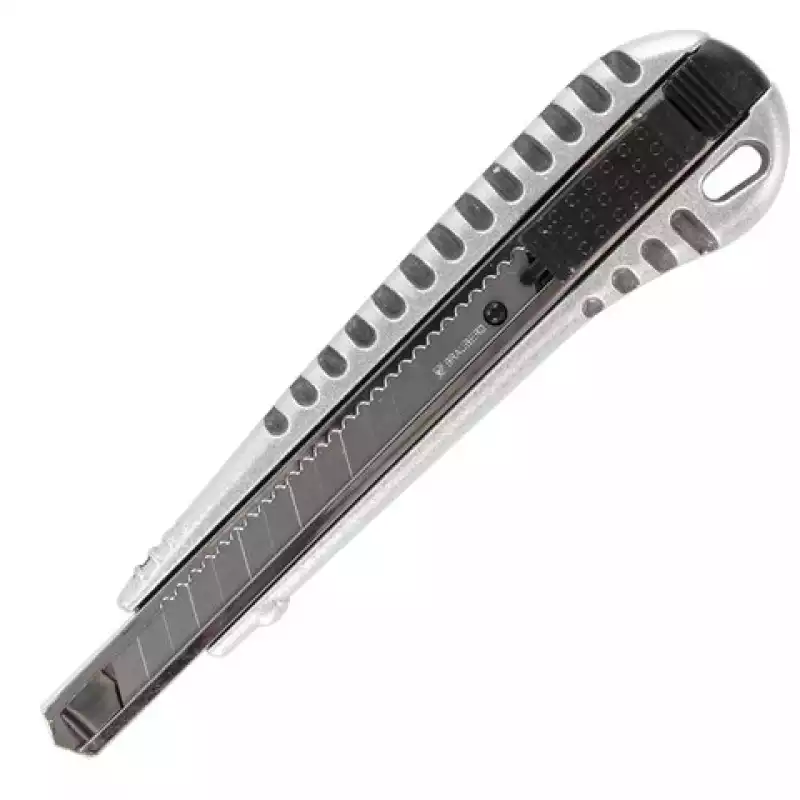 Нож универсальный 9 мм BRAUBERG "Metallic", металлический корпус (рифленый), автофиксатор, 236971