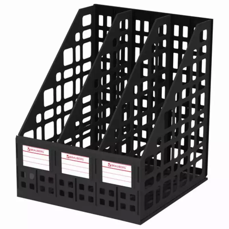 Лоток вертикальный для бумаг BRAUBERG "MAXI Plus", 240 мм, 3 отдел., сетч., сборный, черный, 237013