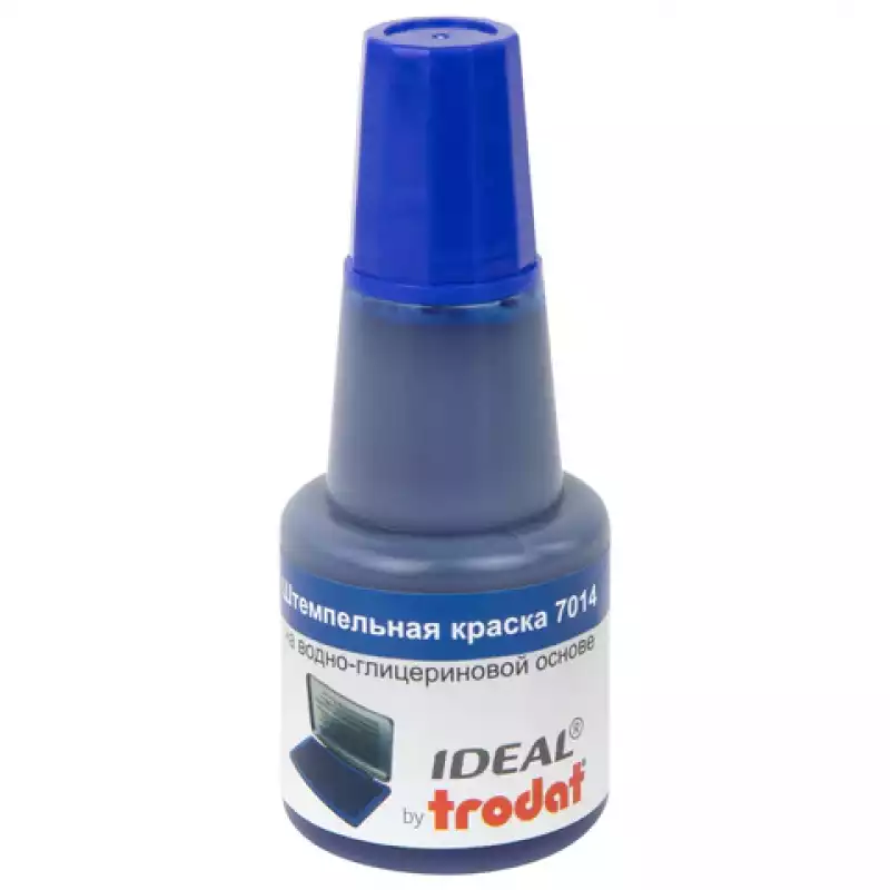 Краска штемпельная TRODAT IDEAL 7014 синяя 24 мл, на водно-глицериновой основе, 206916