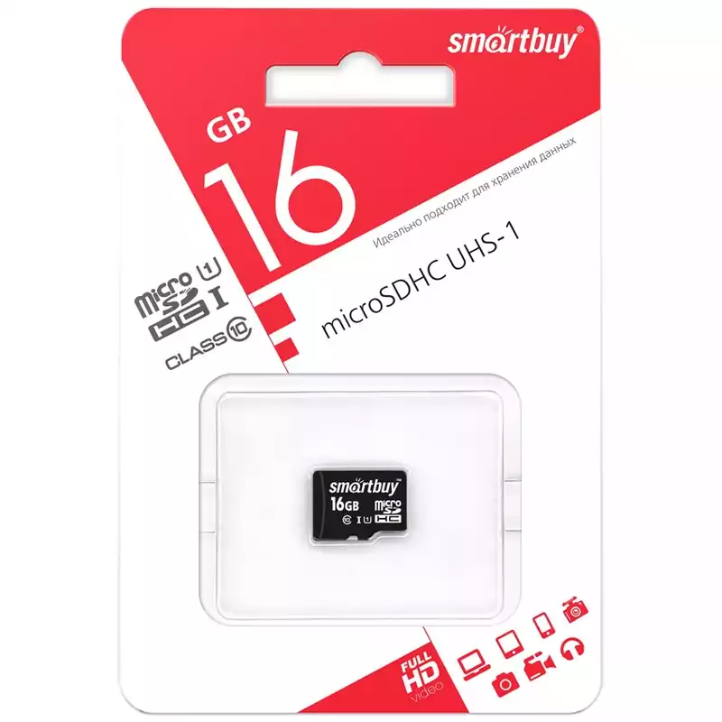 Карта памяти SmartBuy MicroSDHC 16GB, Class 10, скорость чтения 10Мб/сек,239023, SB16GBSDCL10-00