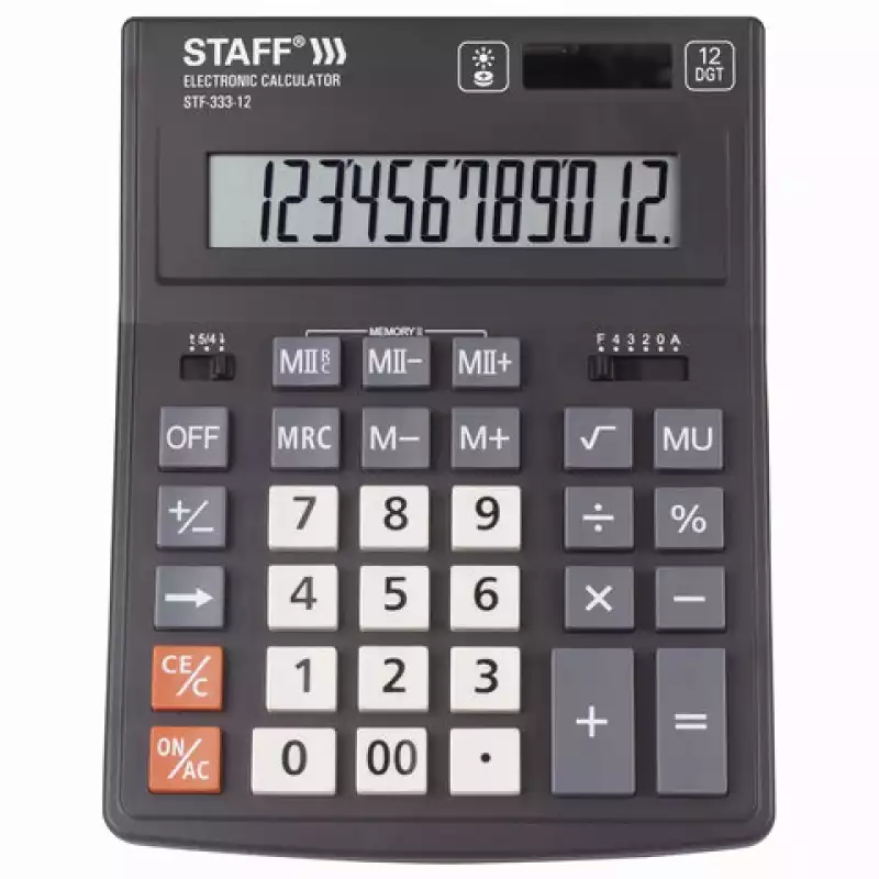 Калькулятор STAFF PLUS настольный STF-333, 12 разрядов, двойное питание, 200x154 мм, 250415