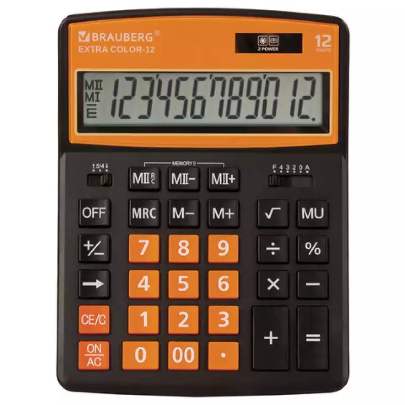 Калькулятор настольный BRAUBERG EXTRA COLOR-12-BKRG (206x155 мм), 12 раз.,двойное пит.ЧЕР.-ОР.250478