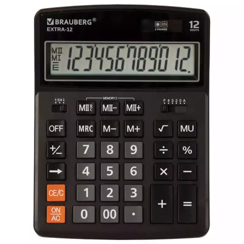 Калькулятор настольный BRAUBERG EXTRA-12-BK (206x155 мм),12 разрядов,двойное питание,ЧЕРНЫЙ, 250481