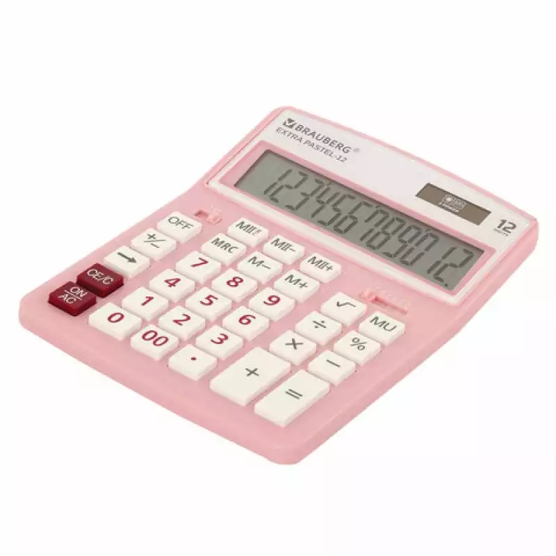 Калькулятор настольный BRAUBERG EXTRA PASTEL-12-PK (206x155 мм), 12 раз, дв. .питание, РОЗОВ. 250487