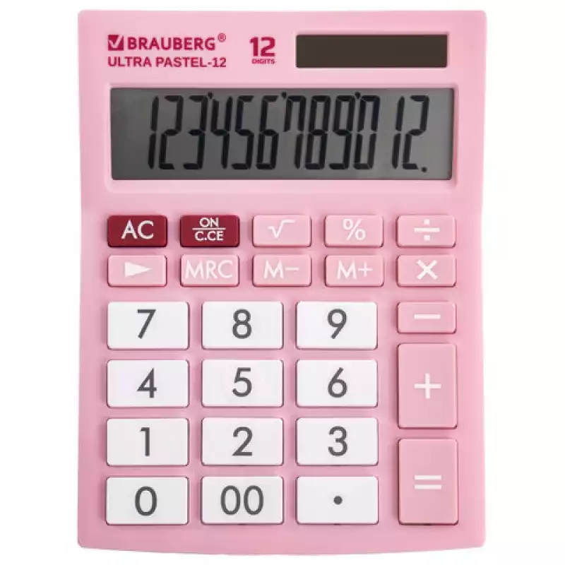 Калькулятор настольный BRAUBERG ULTRA PASTEL-12-PK (192x143 мм), 12 раз, дв. пит., РОЗОВЫЙ, 250503
