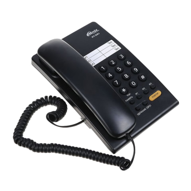 Телефон RITMIX RT-330 black, быстрый набор 3 номеров, мелодия удержания, черный,262837