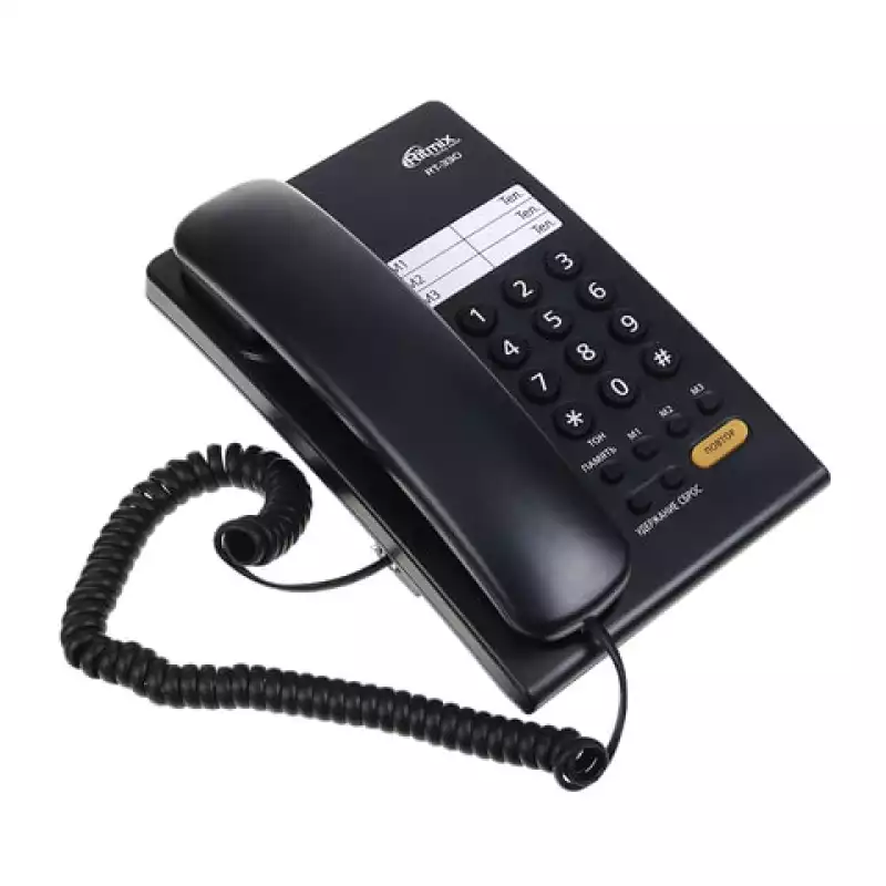 Телефон RITMIX RT-330 black, быстрый набор 3 номеров, мелодия удержания, черный,262837