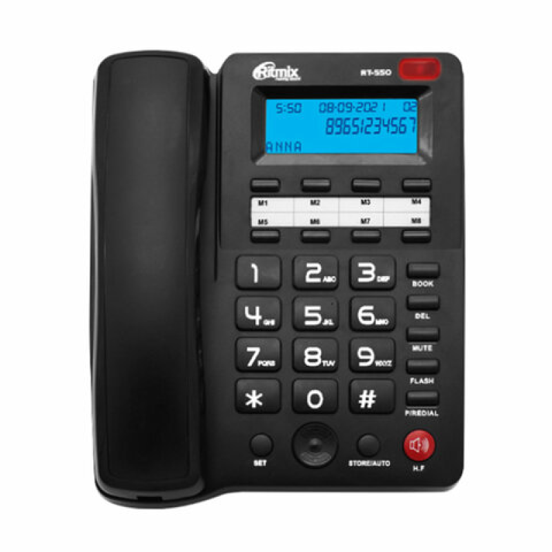 Телефон RITMIX RT-550 black, АОН, спикерфон, память 100 номеров, тональный/импульсный режим, 8000148, 263162