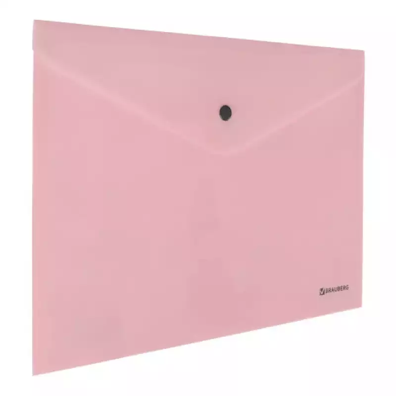 Папка-конверт с кнопкой BRAUBERG "Pastel", А4, до 100 листов, персиковая, 0,18 мм, 270476
