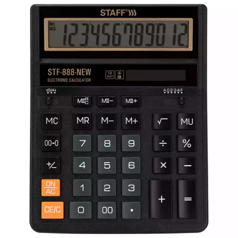 Калькулятор настольный STAFF STF-888-New (202x158 мм), 12 разрядов, двойное питание, черный, 273831