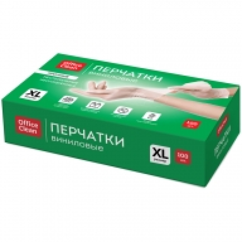 Перчатки виниловые белые OfficeClean, неопудренные, прочные, разм. XL, 50 пар (100шт.),358851,298345
