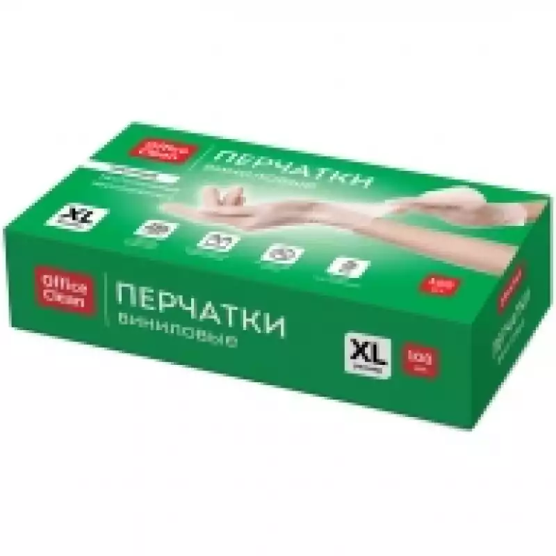 Перчатки виниловые белые OfficeClean, неопудренные, прочные, разм. XL, 50 пар (100шт.),358851,298345