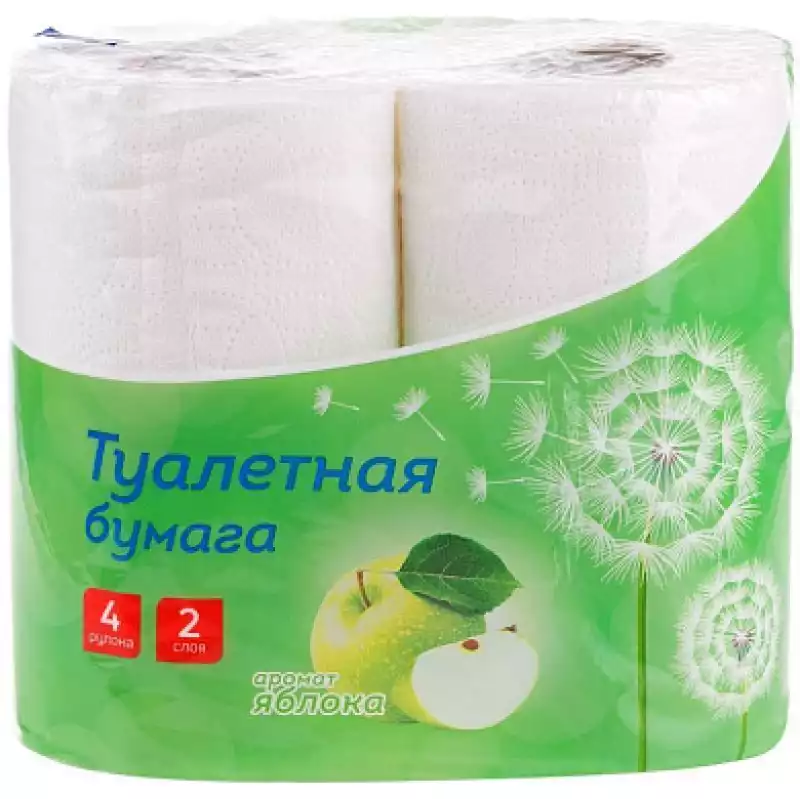 Бумага туалетная OfficeClean 2-слойная, 4шт., тиснение, белая, яблоко, 300439