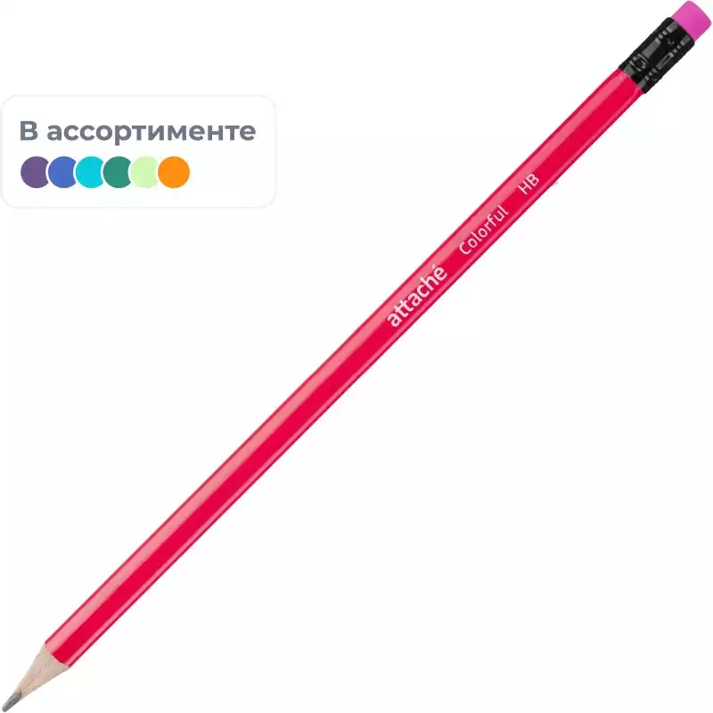 Карандаш чернографитный Attache Colorful! HB заточ., с ласт.,391144