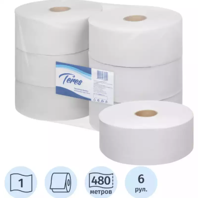 Бумага туалетная д/дисп Терес Эконом макси 1сл бел втор 480м T-0014, 425627