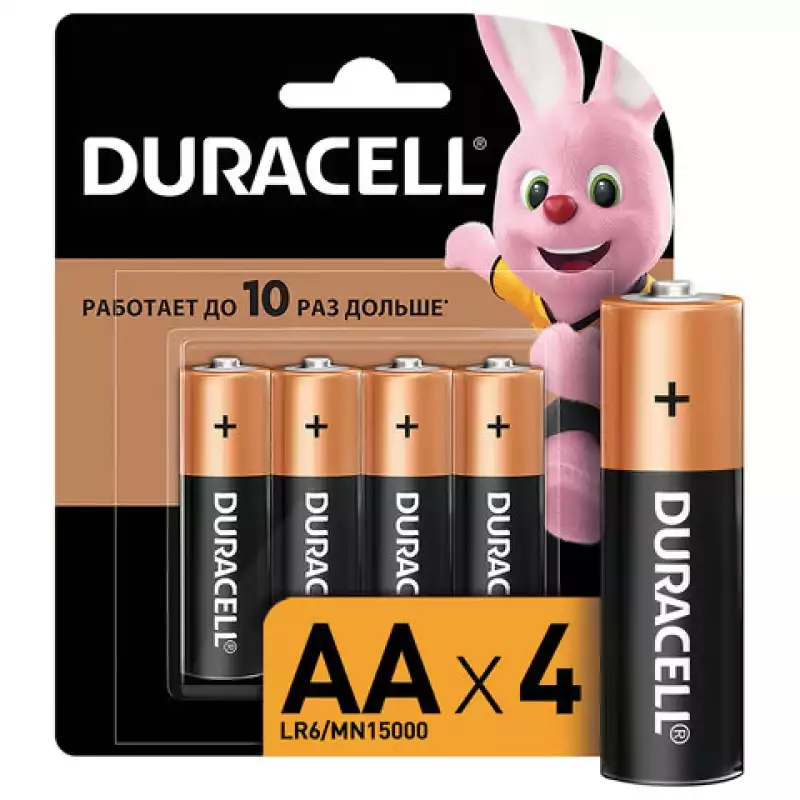 Батарейки DURACELL Basic, AA (LR06, 15А), алк., КОМПЛ.4 шт., в блистере, MN 1500 АА LR6,450402