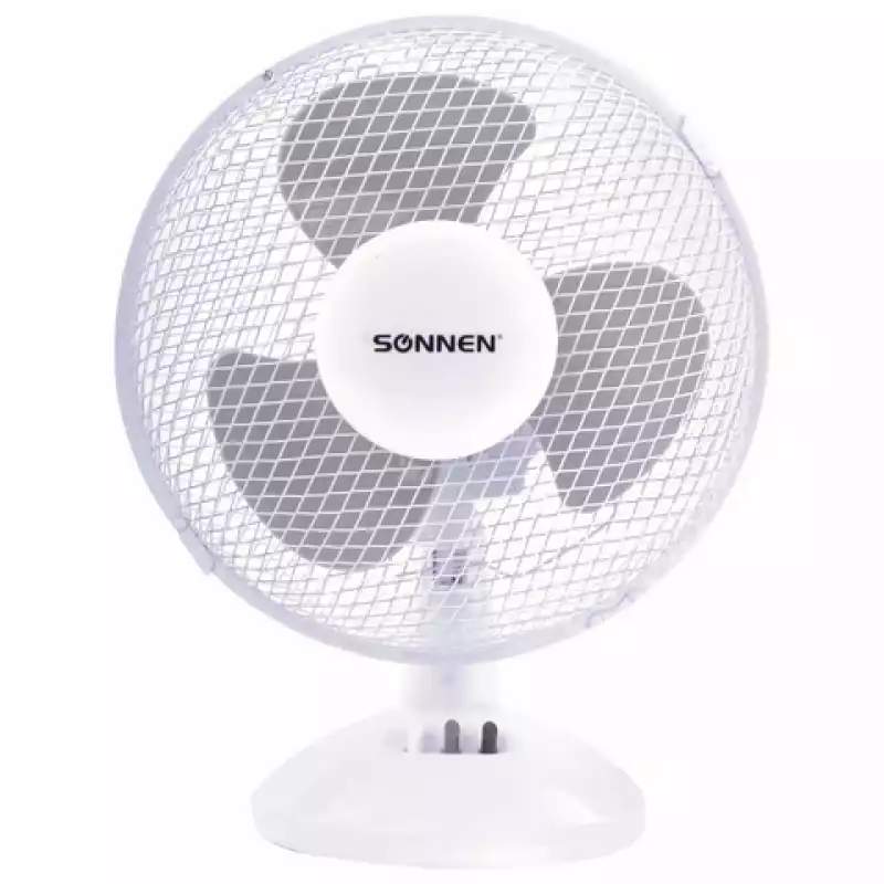 Вентилятор настольный SONNEN FT23-B6, d=23 см, 25 Вт, 2 скоростных режима, Высота: 37 см, белый/серый, 451038