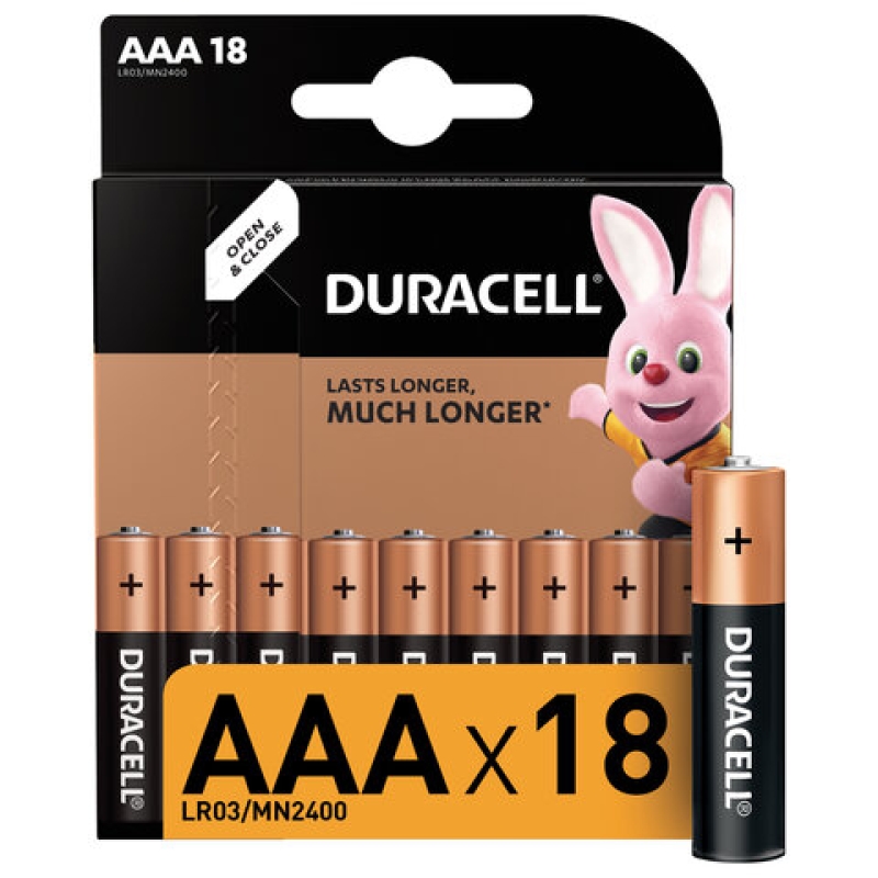 Батарейки DURACELL Basic, AAA (LR03, 24А), алкалиновые, КОМПЛЕКТ 18 шт., в блистере, 81483686 453559
