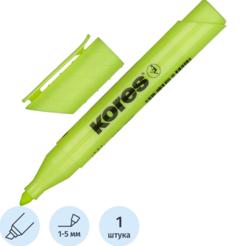 Маркер текстовыделитель KORES 1-5 мм желтый 36001,479023
