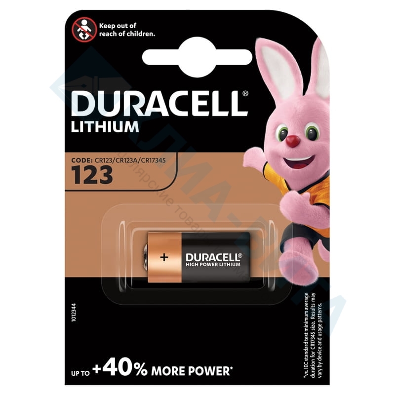 Батарейка Duracell CR123 3V литиевая, 1BL, 5000394123106