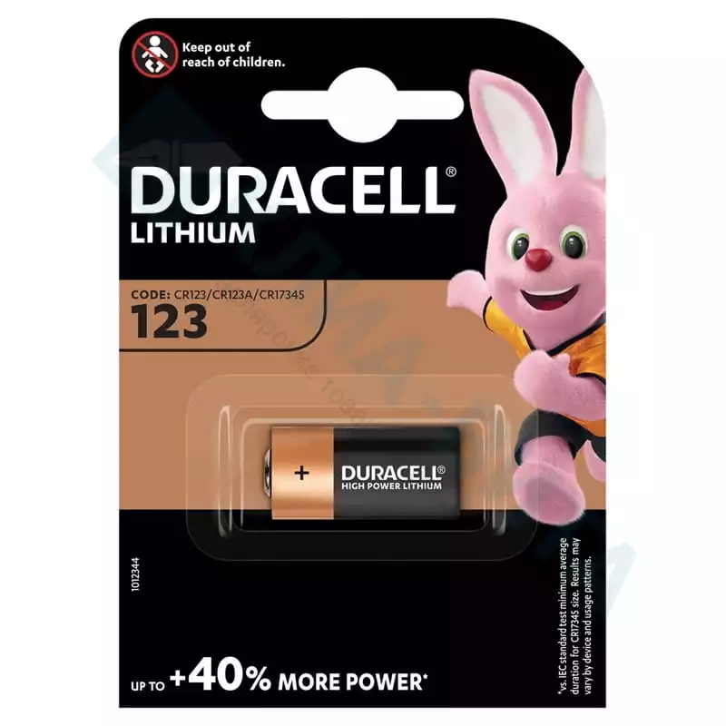 Батарейка Duracell CR123 3V литиевая, 1BL, 5000394123106