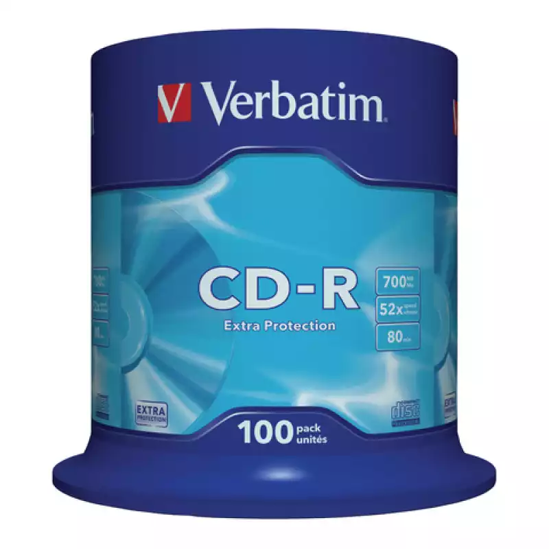 Диск CD-R VERBATIM 700 Mb 52х Cake Box (упаковка на шпиле), КОМПЛЕКТ 100 шт., 43411,511899