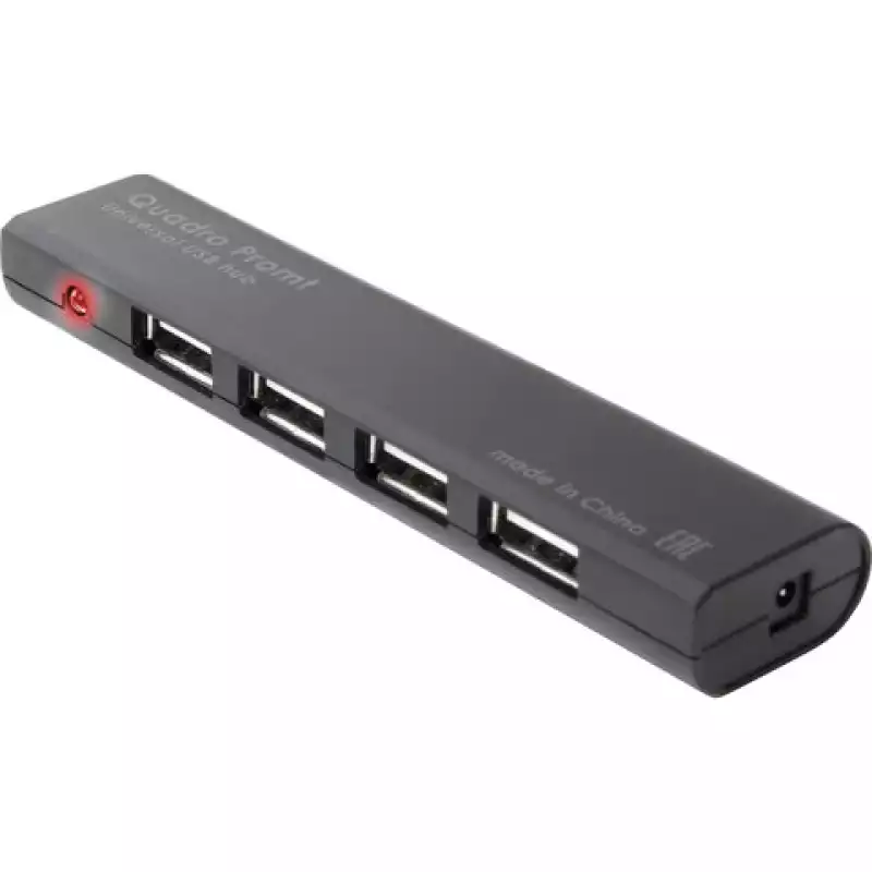 Хаб DEFENDER Quadro Promt, USB 2.0, 4 порта, порт для питания, черный, 83200, 512028