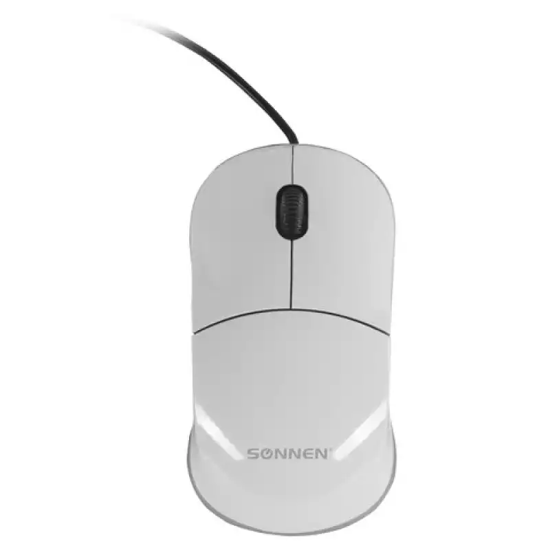 Мышь проводная SONNEN М-2241W, USB, 1000 dpi, 2 кнопки + 1 колесо-кнопка, оптическая, белая,512634