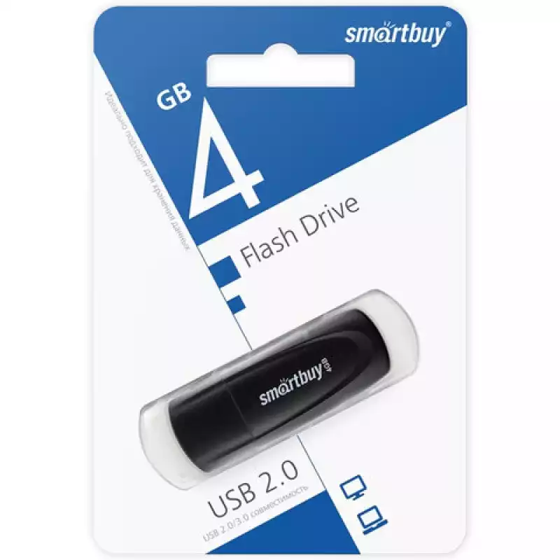 Флеш-диск 4 GB SMARTBUY Scout USB 2.0, черный, SB004GB2SCK, 513756