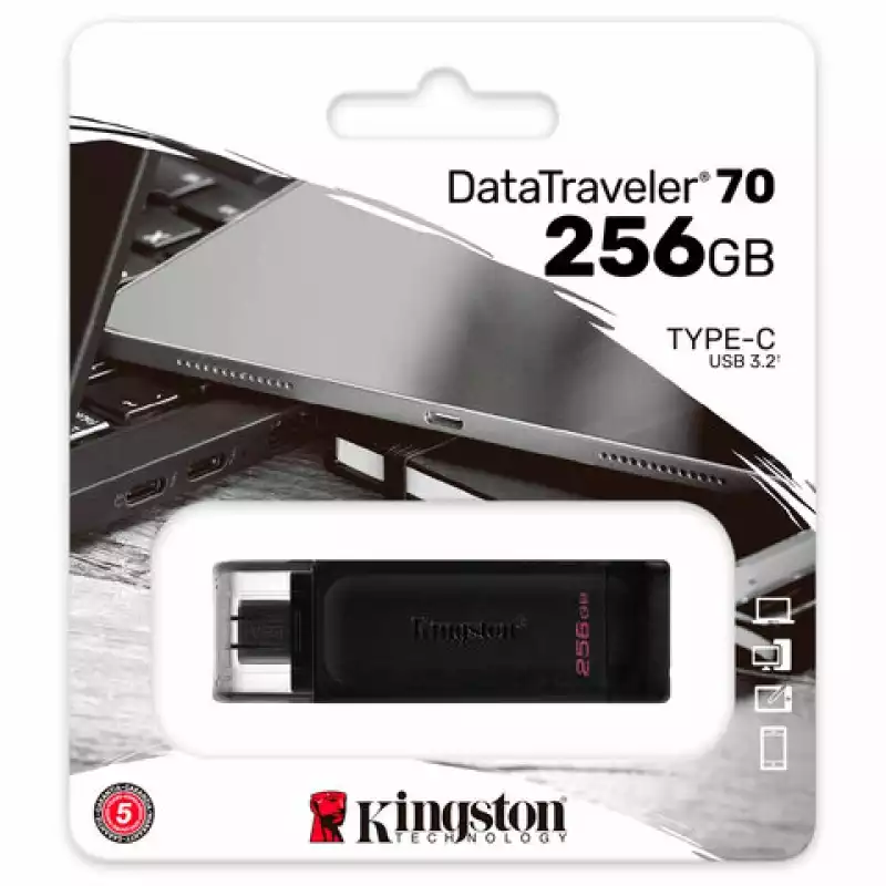 Флеш-диск 256 GB KINGSTON DataTraveler 70, разъем Type-C 3.2, черный, DT70/256GB, 514066