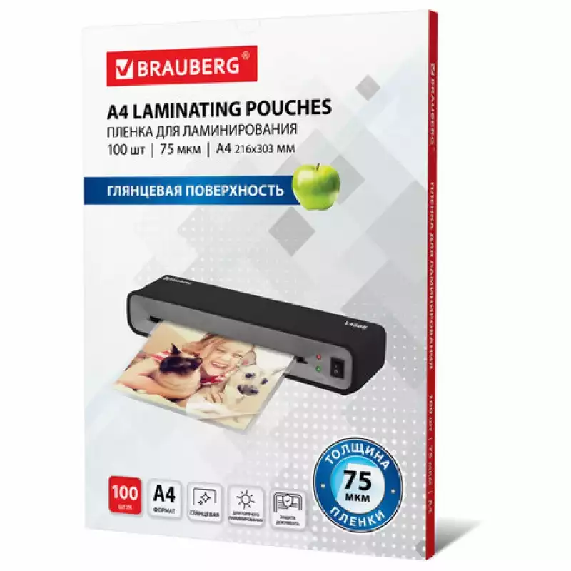 Пленки-заготовки для ламинирования BRAUBERG, комплект 100 шт., для формата А4, 75 мкм, 530800