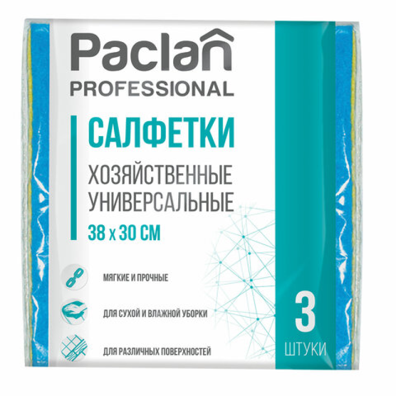 Салфетки универсальные, комплект 3 шт., 30х38 см, PACLAN, 