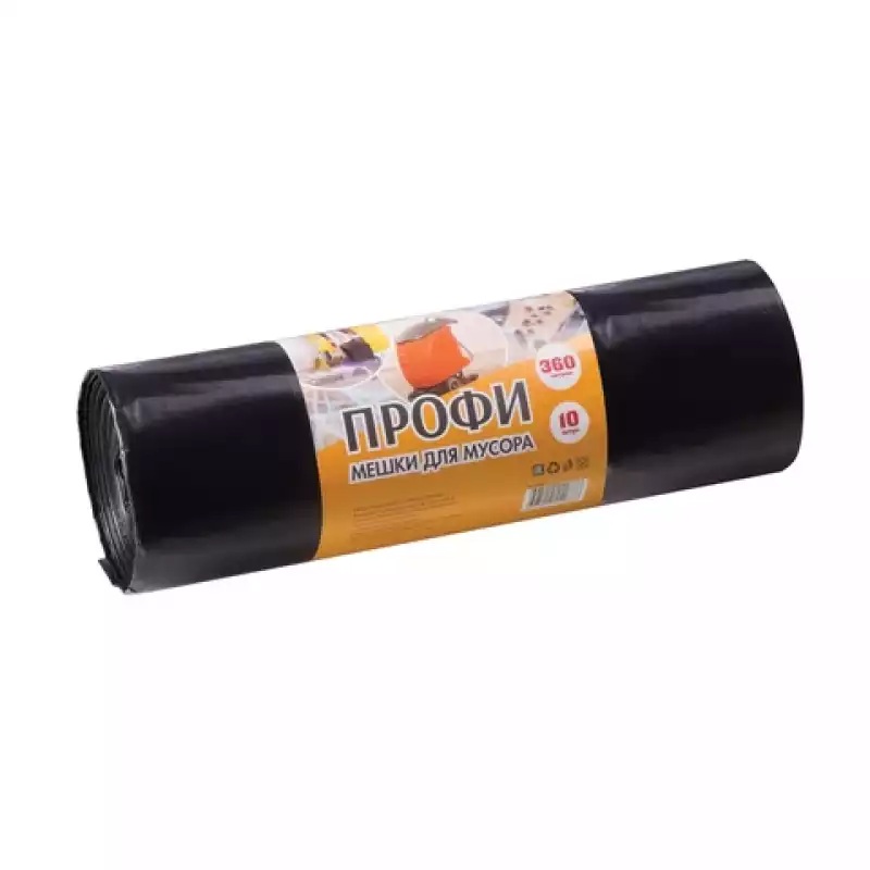 Мешки для мусора 360 л, черные, в рулоне 10 шт., ПВД, 65 мкм, 110х140 см, 