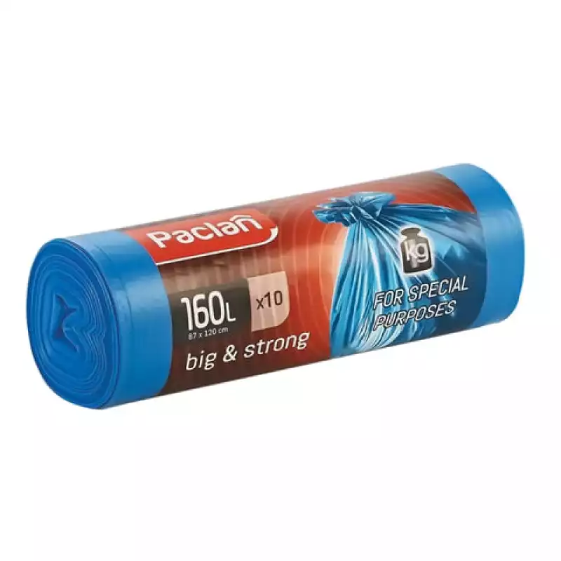 Мешки для мусора 160 л, синие, в рулоне 10 шт., ПВД, 21 мкм, 120х87 см, PACLAN "Big&Strong", 604075