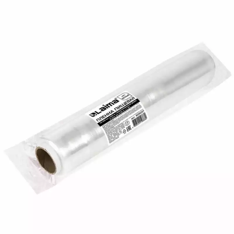 Пленка пищевая ПЭ 300 мм х 200 м, гарантированная длина, белая, 6 мкм, LAIMA, 605037