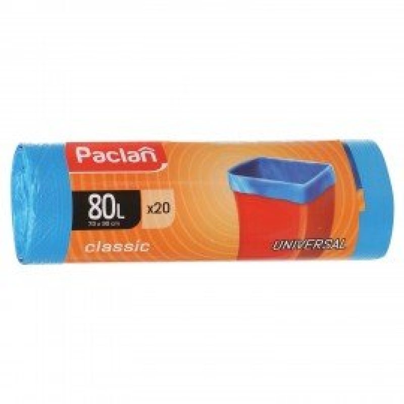 Мешки для мусора 80 л, синие, в рулоне 20 шт., ПНД, 12 мкм, 70х90 см, PACLAN 