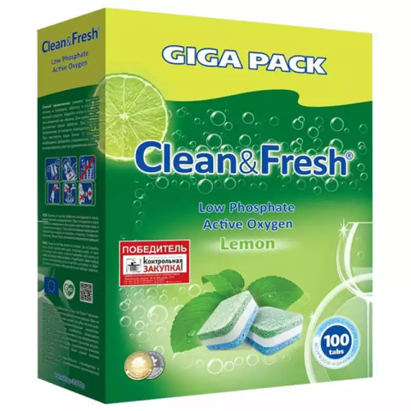 Таблетки для посудомоечных машин 100 шт. CLEAN FRESH "ALL-in-1", УТ000000044, 606515