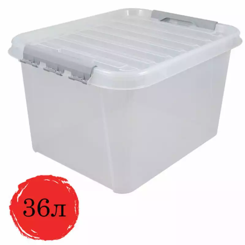 Контейнер п/п 500х390х250 мм Rox Box 36 с крышкой и клипсами прозрачный, 608203