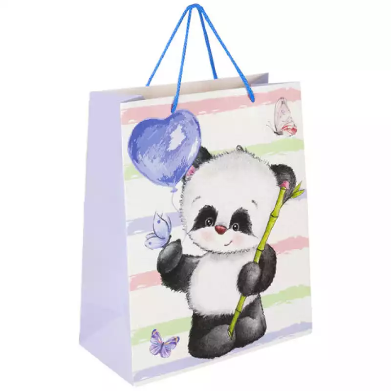 Пакет подарочный 26x13x32 см,ЗОЛОТАЯ СКАЗКА "Lovely Panda", глиттер, белый с голубым, 608241