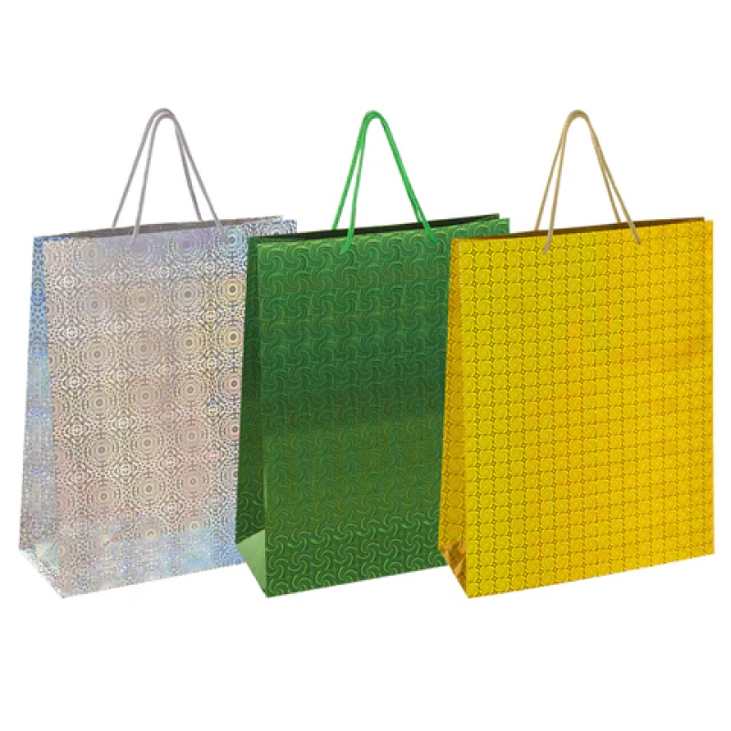 Пакет подарочный 33x13x45 см (XL), 3 дизайна, голография, ЗОЛОТАЯ СКАЗКА, 609737