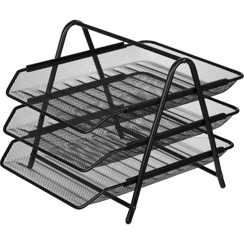 Лоток для бумаг Attache 3х секц. горизонт., металл. сетка, 29,5×35×24,8 чёрный, 688768