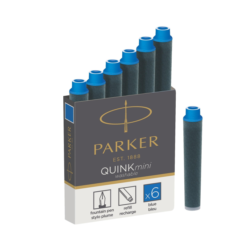 Чернильный картридж PARKER QUINK SHORT 0,5 мл синие,1шт, 1950409, 691266
